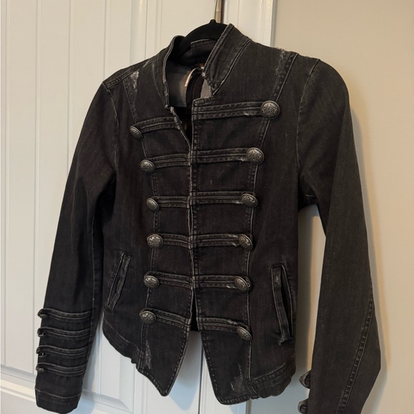 Free People Dark Gray Jean Jacket with Button Accents - Picture 1 of 6